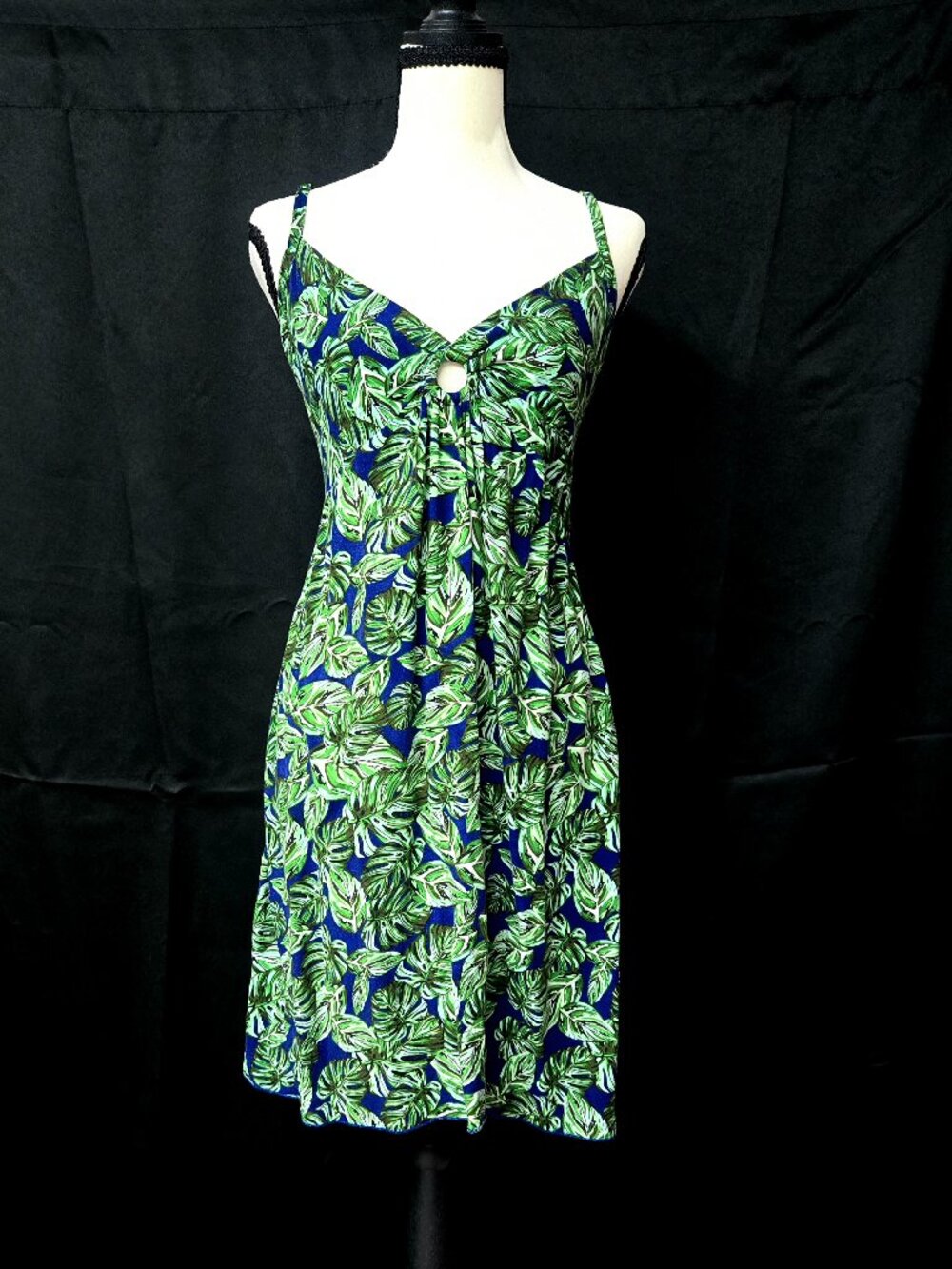 Island Planet Mini Dress SunTropical Palm Leaf Blue Green Smocked Sz S